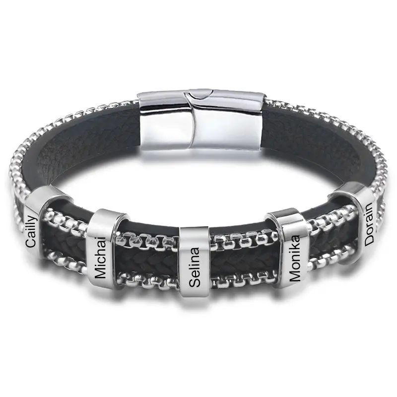 Factory Direct free custom logo Magnet buckle Men's Italian Charm bracelet Stainless steel buckle leather bracelet