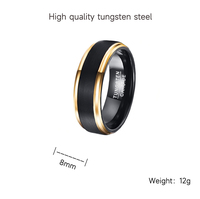 Bague en acier au tungstène de luxe léger de 8MM Double couleur face noire côté or mat bague en acier au tungstène bague bijoux 235