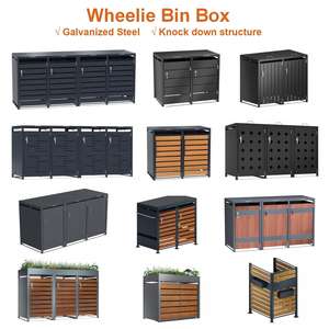 خزانة قمامة خارجية قائمة بذاتها من الفولاذ المجلفن، مخزن لحاويات القمامة المتحركة للحدائق والمتنزهات، يتسع لـ 1 أو 2 أو 3 أو <span class=keywords><strong>4</strong></span> حاويات - Product Image 5