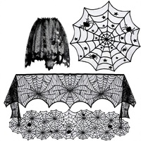 Décorations d'Halloween Chenshi, nappe rectangulaire en polyester, motif toile d'araignée, chauves-souris 3D, dentelle noire, utilisation en intérieur, cheminée