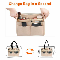 Sac à cosmétiques en feutre pour femmes de grande capacité Sac fourre-tout amovible multifonction Organisateur de sac en feutre cosmétique avec sac à main à fermeture éclair