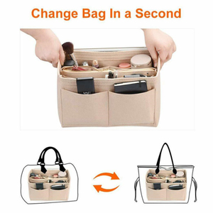 Large Capacity Ladies Felt Cosmetic Bag Multi-function Removable Tote Insert Cosmetic Felt Bag Organizer With Zipper Purse - Product Image 6