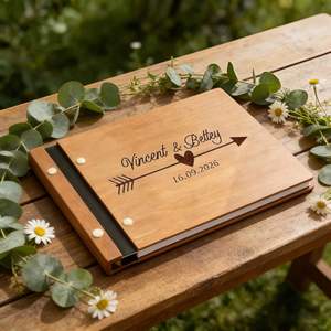 <b>Personalized</b> <b>Wooden</b> Wedding Guest Book, Custom <b>Sign</b> Book for Reception, Memory Photo Album with DIY Name, Wedding Keepsake - Product Image 1