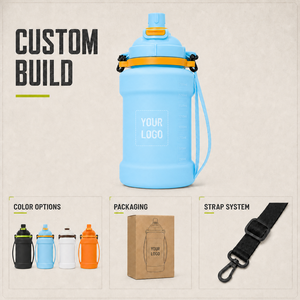 Custom <b>2L</b> Collapsible <b>Water</b> <b>Bottle</b> Food Grade Silicone Leakproof <b>Straw</b> Chug Wide Mouth Shoulder Strap OEM ODM Supplier Factory - Product Image 6