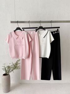 Completo da <span class=keywords><strong>donna</strong></span> elegante e casual a maniche corte in nylon/<span class=keywords><strong>cotone</strong></span> lavorato a maglia, anti-piega, nuovo design primavera 2026, per il commercio transfrontaliero - Product Image 2