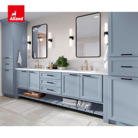 Meuble-lavabo Alland de style européen en bois massif MDF, finition peinte bleu ciel, avec panneau inférieur en shiplap