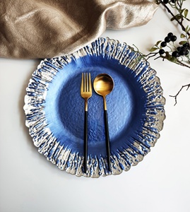 Luxo 8/11/13 Polegada Placa Carregador de Vidro Grande rodada com Ouro Prata Guarnição Clear Casamento Banquete Mesa <span class=keywords><strong>Ware</strong></span> Durável para o Uso de Alimentos - Product Image 1