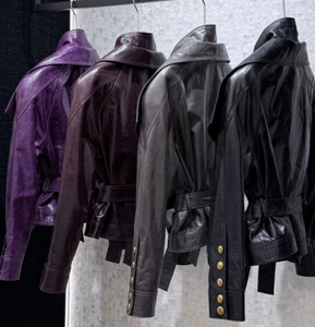 <span class=keywords><strong>Veste</strong></span> en cuir véritable <span class=keywords><strong>noire</strong></span> pour <span class=keywords><strong>femme</strong></span>, courte, ceinturée, style motard, avec grand col, manteau moto, vêtement d'extérieur d'automne, vente en gros OEM - Product Image 5