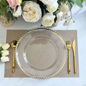 Assiettes de Présentation Dorées Transparentes pour Mariage – Vente en Gros, Réutilisables, 13 Pouces, Classiques, Rondes, en Plastique – Support Inclus - Product Image 3