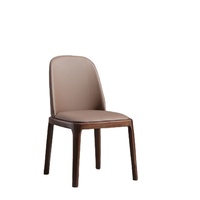Chaise de salle à manger de luxe moderne nordique en promotion avec dossier, revêtement en cuir et pieds en bois massif pour hôtel et salon L055