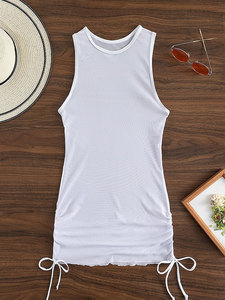 Robe transparente grande taille à col montant sans manches, deux couleurs, avec cordon de serrage sur les côtés, idéale comme cache-maillot de plage - Product Image 5