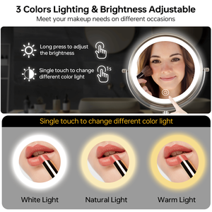 Miroir de maquillage rond mural DB de 8 pouces, grossissement 1x 10x, double face avec lumière LED, variateur d'intensité tactile - Product Image 4