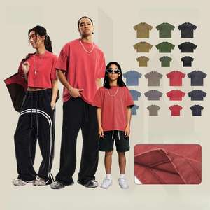 T-shirts personnalisés lavés à l'acide 230G couples été <span class=keywords><strong>belle</strong></span> toile à manches courtes haut maman et fille correspondant tenues <span class=keywords><strong>famille</strong></span> - Product Image 3