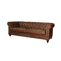 Luxuriöses Leder-Chesterfield-Sofa Massivholzrahmen Braun Antik 100% Vollnarbenleder Apartment Schlafzimmer Wohnzimmer Hotel
