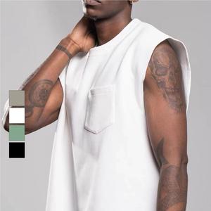 Maglietta senza maniche Athleisure con tasca sul petto canotta da uomo oversize all'ingrosso - Product Image 2