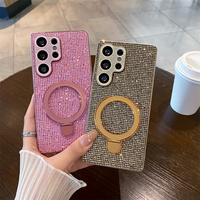 Étui de téléphone 3D avec paillettes, strass, cristal, placage brillant, avec support diamant pour Samsung S26 Plus S25 Edge S24 Ultra
