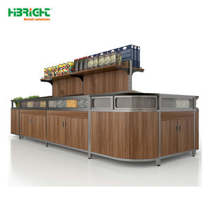 رف عرض خشبي مزدوج الجوانب للسوبر ماركت، حامل عرض متين للأطعمة والفواكه والخضروات مع خزائن تخزين - Product Image 3