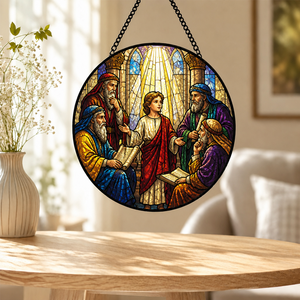 Attrape-soleil en <span class=keywords><strong>vitrail</strong></span> Scène <span class=keywords><strong>de</strong></span> la Nativité Sainte Famille, décoratif biblique, religieux, pour Noël, à suspendre à la fenêtre - Product Image 3