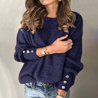 Plus Size Einfache Frauen Langarm Rundhals ausschnitt Button Down Sweater Top Damen Casual Roll kragen pullover Tops