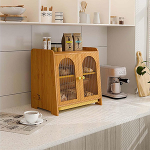 Boîte à pain en bambou à double couche avec portes pour le rangement de la cuisine et l'organisation des aliments - Product Image 4