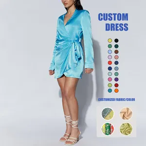 OEM Clothing High Quality Modest Work Dresses Women Lady Elegant Satin Long Sleeve Office Custom Oem Casual Dress For Ladies