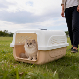 ठोस पालतू वाहक पीपी यात्रा बॉक्स लुभावनी पोर्टेबल छोटे जानवर आधुनिक कार हवाई यात्रा मुक्त उपहार मूल ट्रे और फांसी कटोरा - Product Image 3