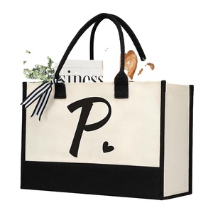 Sac de plage en toile personnalisé avec initiales, sac de shopping en toile monogrammé pour femme, grande capacité - Product Image 1