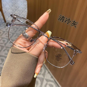 31007 Gafas redondas de medio montura para hombre, montura mediana, lentes de PC, estilo empresarial, gris claro - Product Image 1