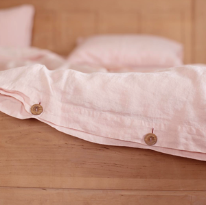 ผ้าปูที่นอนชุดเครื่องนอนหินอินทรีย์ขายส่งฤดูหนาวล้างธรรมชาติ 100% ผ้าลินินผ้าลินินฝรั่งเศสสีชมพูอ่อน 4 ชิ้นทอ 40 ธรรมดาแข็ง 4 ชิ้น - Product Image 6