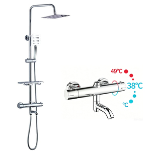 Ensemble <span class=keywords><strong>de</strong></span> <span class=keywords><strong>douche</strong></span> <span class=keywords><strong>thermostatique</strong></span> moderne <span class=keywords><strong>de</strong></span> luxe en laiton avec système <span class=keywords><strong>de</strong></span> <span class=keywords><strong>douche</strong></span> pluie, mitigeur à température constante et douchette à main - Product Image 1