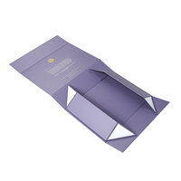 Boîte pliante personnalisée violette avec logo doré, en carton rigide, fermeture magnétique, pour emballage de maillots de bain et vêtements, livraison plate