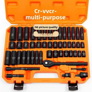Jeu de douilles en acier Cr-V de 50 pièces, kit de clés à cliquet métriques et SAE pour la réparation et l'entretien automobile, garage - Product Image 1