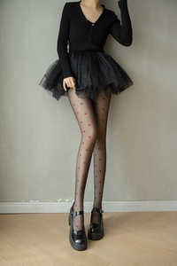 Collants <span class=keywords><strong>en</strong></span> soie noire à pois rouges pour femmes, printemps été, collants doux, lolita, pois ronds, collants noirs Jk - Product Image 3