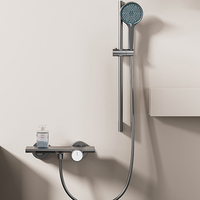 Système de douche mural en laiton massif gris anthracite à jet de pluie, mitigeur chaud/froid, directement du fabricant, pour projets hôteliers