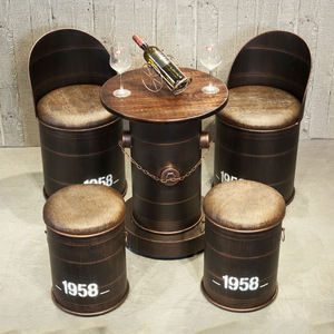 Tùy Chỉnh Công Nghiệp Cà Phê Cổ Điển Thanh Sáng Tạo Sắt Dầu Xô Thiết Kế Bảng Và Ghế Kết Hợp, Giải Trí Thương Mại Thiết Lập - Product Image 6