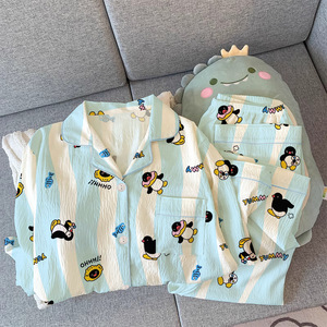 Venta al por mayor <span class=keywords><strong>de</strong></span> dibujos animados Ins <span class=keywords><strong>pingüino</strong></span> Pijamas <span class=keywords><strong>Mujer</strong></span> primavera tela arrugada cárdigan <span class=keywords><strong>de</strong></span> manga larga Linda ropa <span class=keywords><strong>de</strong></span> casa conjunto <span class=keywords><strong>de</strong></span> dos piezas - Product Image 4