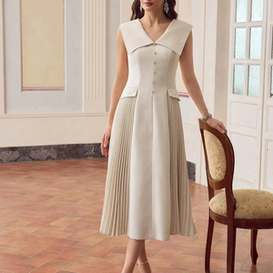 High Quality Summer Casual Temperament Elegant Commuting Fashion Solid Color Vest Pleated <strong>Dress</strong> - Product Image 2