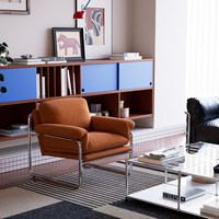 Fauteuil individuel moderne haut de gamme pour salon, chambre et salle à manger, style rétro, en cuir véritable, avec structure en acier inoxydable et doublure en peluche