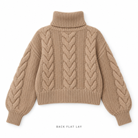 Pull en maille torsadée à col roulé personnalisé pour femme, à manches longues et coupe courte, pour l'automne et l'hiver, style décontracté