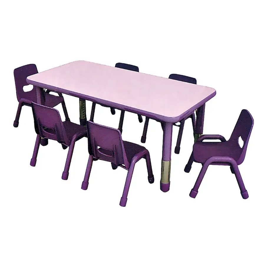Kids long table school desk chair with purple color
