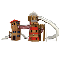 Équipement de terrain de jeu scolaire intérieur/extérieur sur mesure sur le thème de l'aventure forestière à grande échelle pour enfants, avec toboggan tubulaire, tour d'escalade et filet de cordes, certifié CE