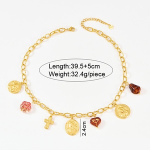 Collier pour filles en acier inoxydable, motif croix exotique transfrontalière, anges, bambou, éléments multiples, cœur et fleur de prunier, cadeau d'anniversaire - Product Image 4