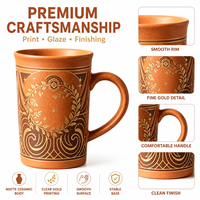 Taza de Gres Terracota Mate con Diseño de Corona de Laurel, Taza de Cerámica para Café y Té, Regalo Corporativo, Logotipo Personalizado, Proveedor al por Mayor de Artículos para Beber