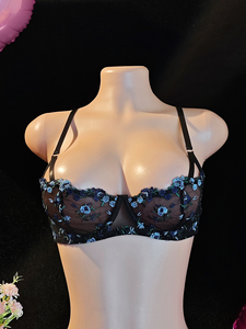 Reggiseno <span class=keywords><strong>Balconette</strong></span> da Donna in Jersey con Ricamo Floreale e Rete Trasparente, con Ferretto, Traspirante, Push-up, Bordo in Pizzo Nero, per Uso Quotidiano Intimo - Product Image 3