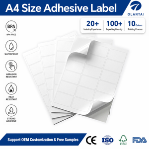 Feuilles d'étiquettes autocollantes multi-usages A4 en <span class=keywords><strong>papier</strong></span> offset, vierges, blanches, imprimables, pour le bureau, l'école et les étiquettes de vente au détail - Product Image 1