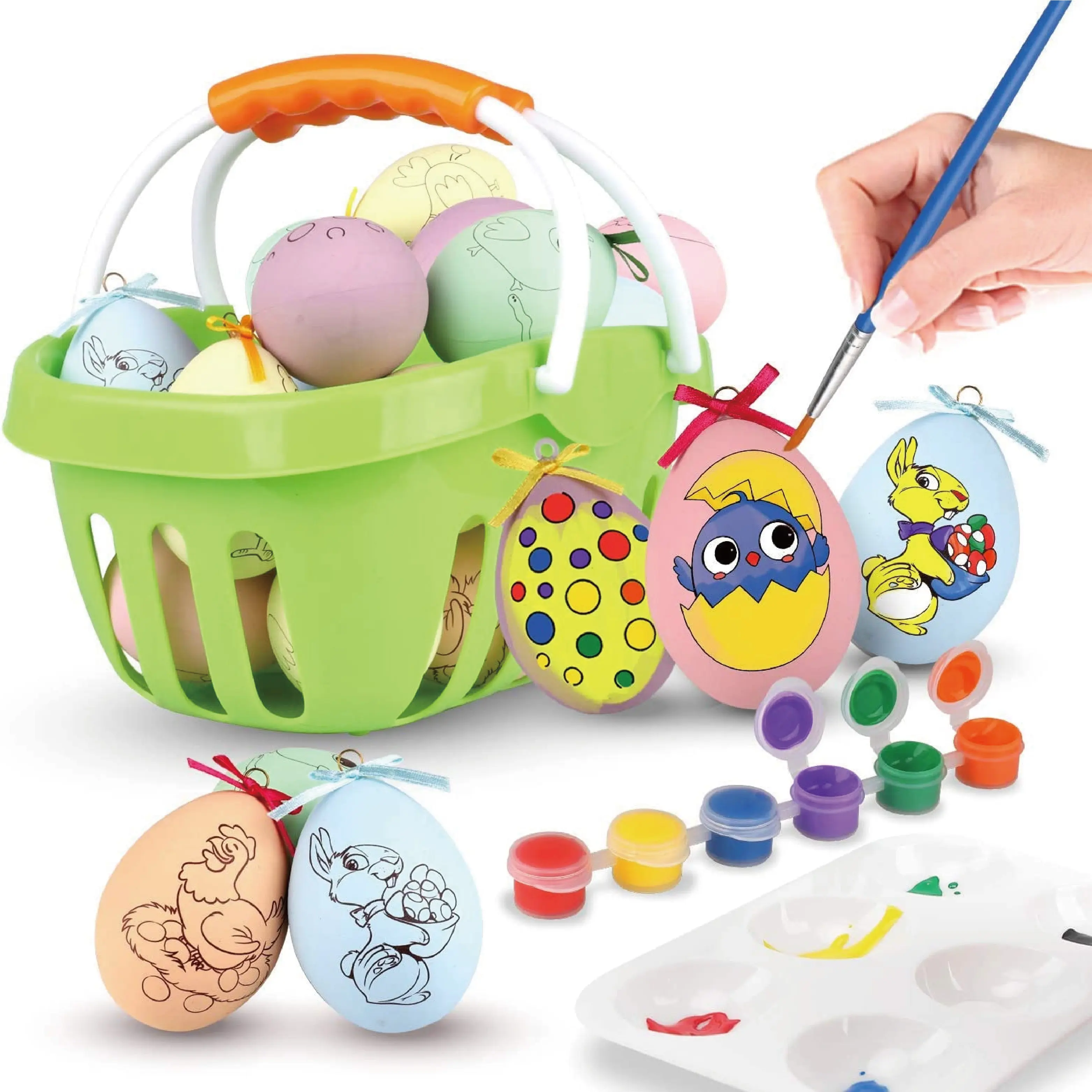 새로운 디자인 DIY 낙서 장난감 부활절 달걀 데코레이터 키트 어린이를위한 플라스틱 토끼 그림 계란