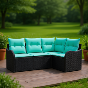 Black Poly <b>Rattan</b> Garden <b>Sofa</b> Set With Cushions 4 Seater Outdoor Furniture Contemporary Design - Product Image 2