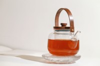 Bouilloire domestique Simple en verre transparent résistant à la chaleur avec poignée et couvercle en Acacia