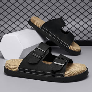 Sandalias de corcho para playa, de punta abierta, de diseño, informales, para hombre, de cuero, planas, transpirables, tipo chanclas. - Product Image 2
