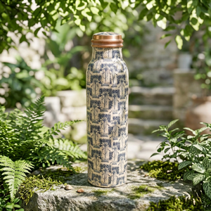 Botella de Cobre con Diseño Meena, Botella Ayurvédica de Cobre con Estampado de Mandala, Botella de Agua de Cobre Puro de 1 Litro con Diseño de Mandala - Product Image 1